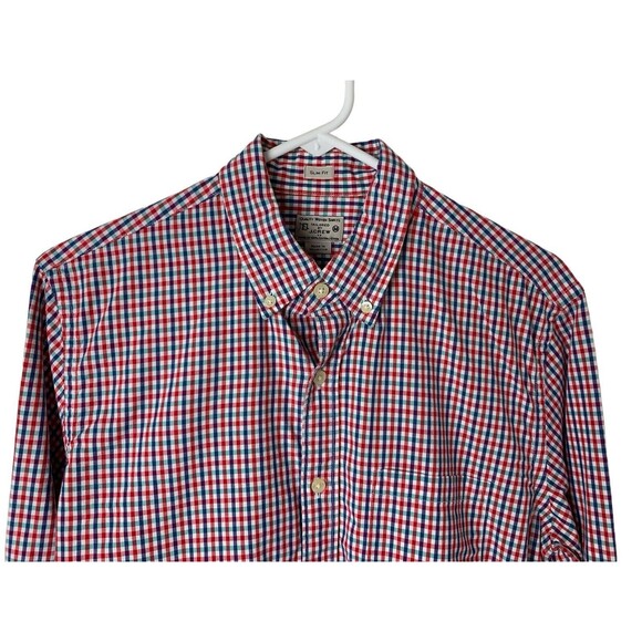 Tailored by J.Crew Slim Fit Casual Button Down Shirt Men's Med Red Blue Plaid - Picture 2 of 10